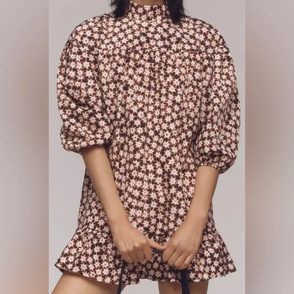 NWT Anthropologie Long-Sleeve Mock Neck Swing Mini Dress - Picture 3 of 8